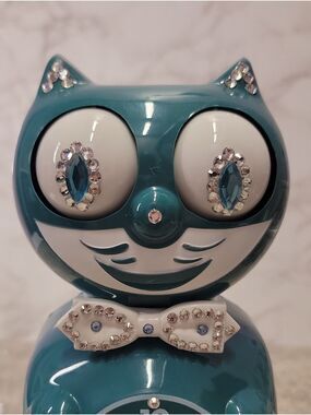 Super Rare Vintage Teal Jeweled Kit-Cat Klock Clock